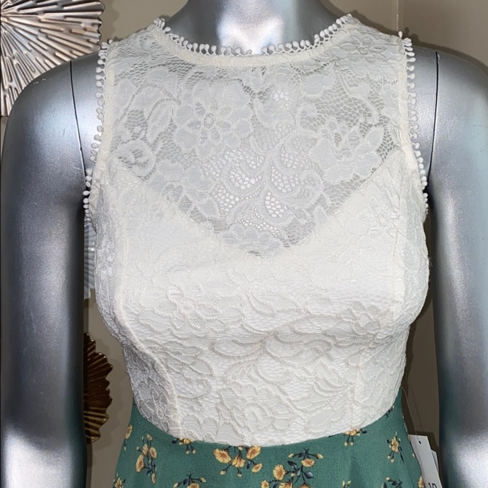 Lace Dress with green tiered skirt
